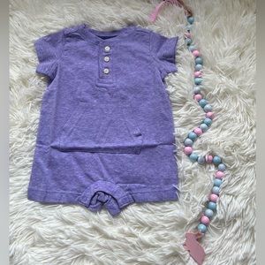 Primary Short Sleeve Heathered Henley Romper in Iris 0-3M
